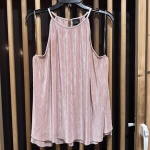 Worthington Shirt Womens XL Pink Pleated Halter Cold Shoulder Keyhole Blouse